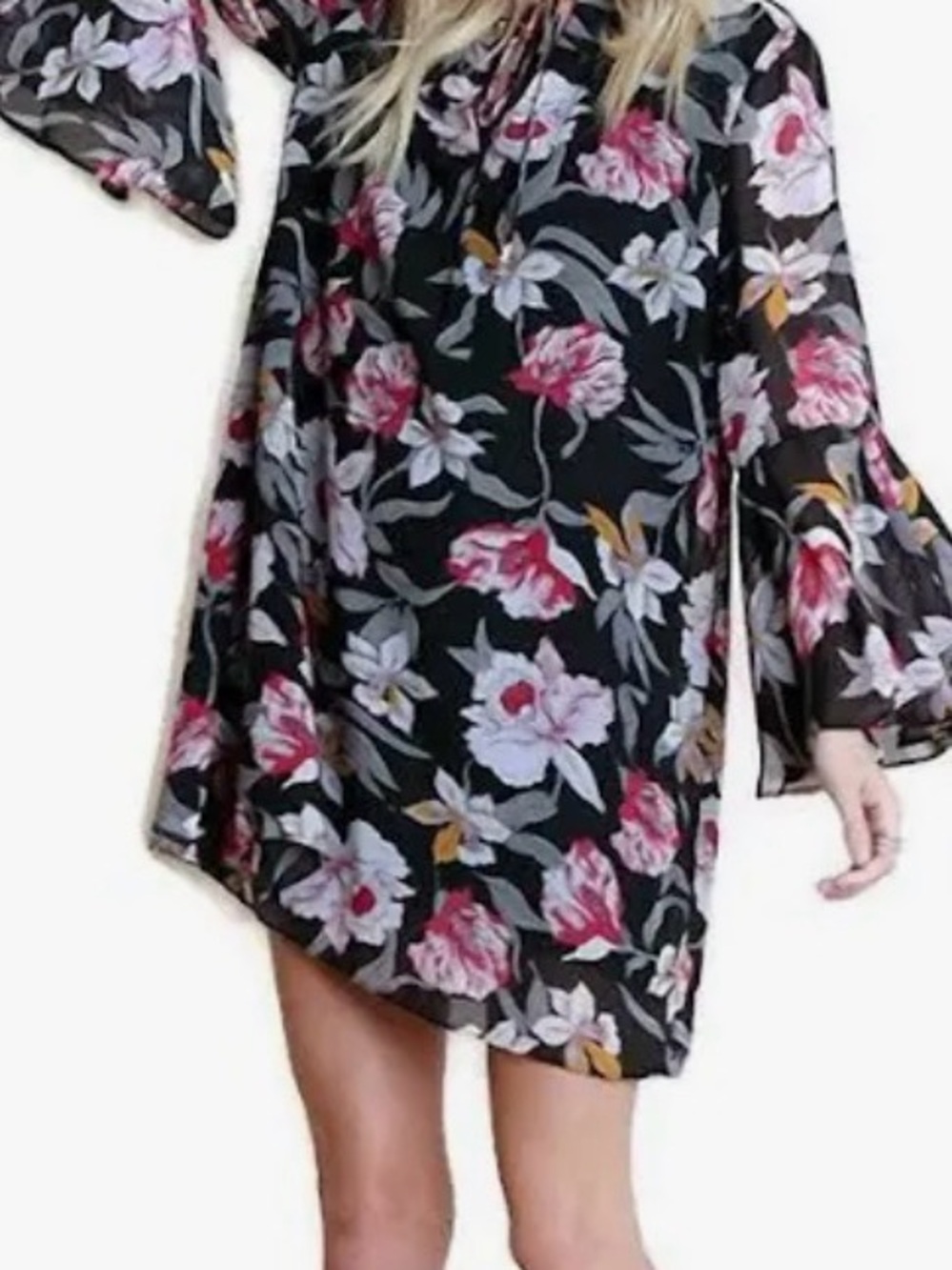 Umgee Black Floral Top with Pink and White Accents